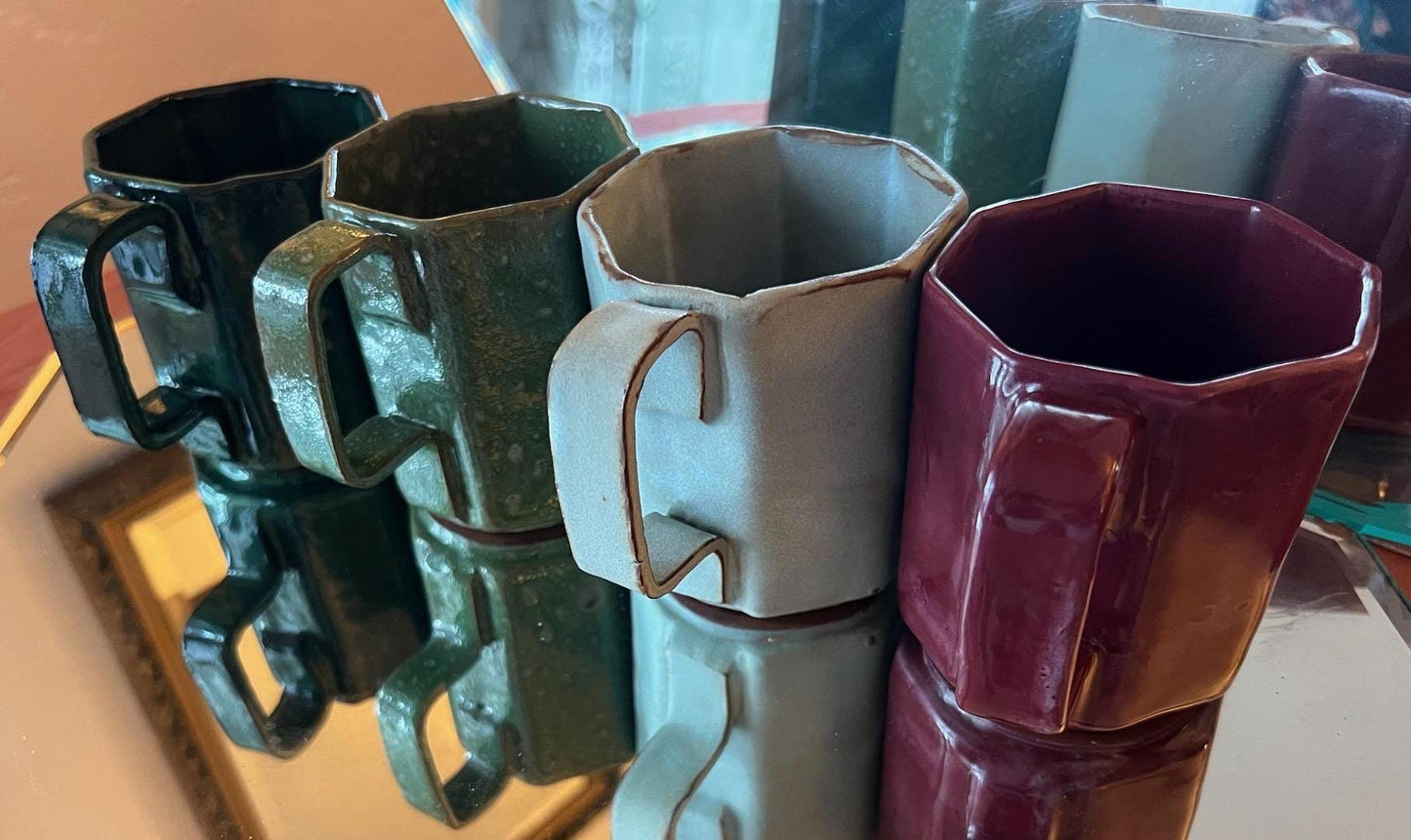 8oz Handcrafted Octagon Art Deco Artist Style Coffee Tea Mug